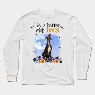 Greyhound Witch Hat Life Is Better With Dogs Halloween Long Sleeve T-Shirt
